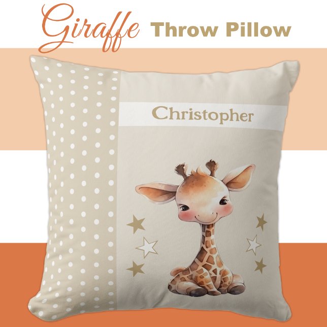 Kid's room add name cute giraffe brown cushion (Creator Uploaded)