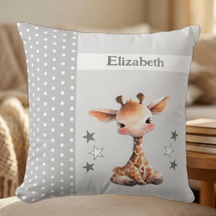 Kid's room add name cute giraffe grey cushion