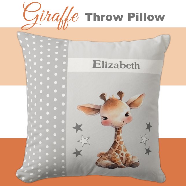 Kid's room add name cute giraffe grey cushion (Creator Uploaded)