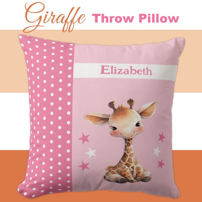 Kid's room add name cute giraffe pink cushion (Creator Uploaded)