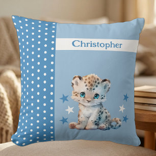 Kid's room add name cute leopard blue cushion