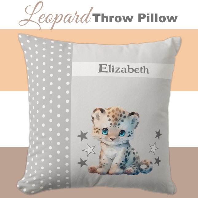 Kid's room add name cute leopard grey cushion (Creator Uploaded)