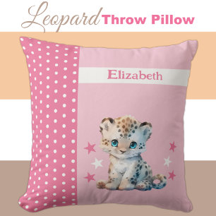 Kid's room add name cute leopard pink cushion