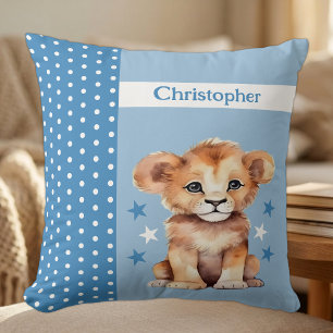 Kid's room add name cute lion blue cushion