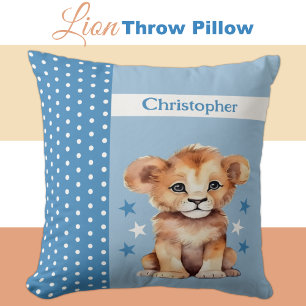 Kid's room add name cute lion blue cushion