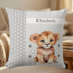Kid's room add name cute lion grey cushion