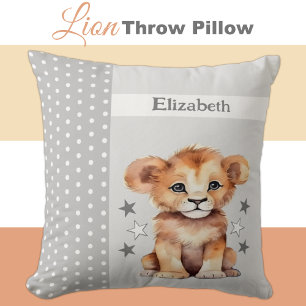 Kid's room add name cute lion grey cushion