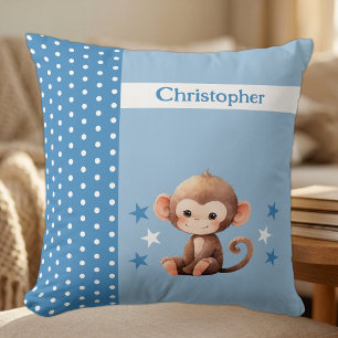 Kid's room add name cute monkey blue cushion