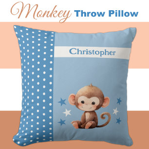 Kid's room add name cute monkey blue cushion