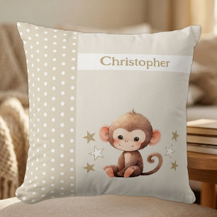 Kid's room add name cute monkey brown cushion
