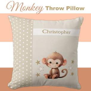 Kid's room add name cute monkey brown cushion