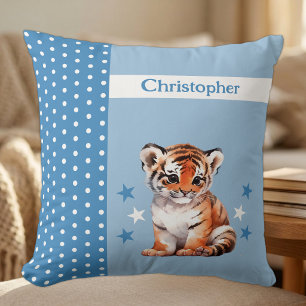 Kid's room add name cute tiger blue cushion