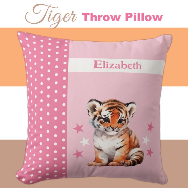 Kid's room add name cute tiger pink cushion (Creator Uploaded)