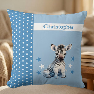 Kid's room add name cute zebra blue cushion