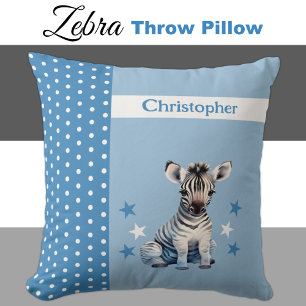 Kid's room add name cute zebra blue cushion