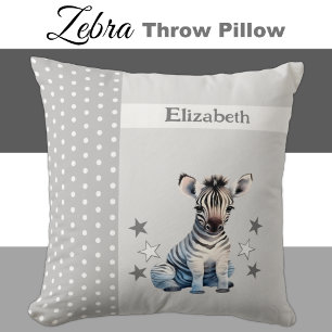 Kid's room add name cute zebra grey cushion
