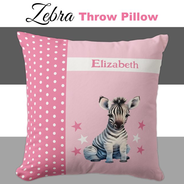 Kid's room add name cute zebra pink cushion (Creator Uploaded)