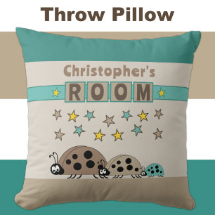 Kid's room Ladybugs add name brown green Cushion