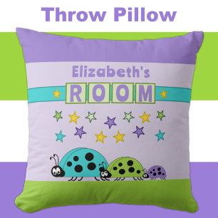 Kid's room Ladybugs add name purple green Cushion