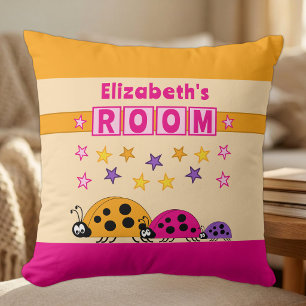 Kid's room Ladybugs add name purple pink Cushion