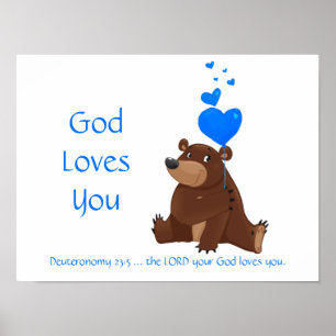 Kids Room Scripture, God Loves You Cute Teddy Bear Poster