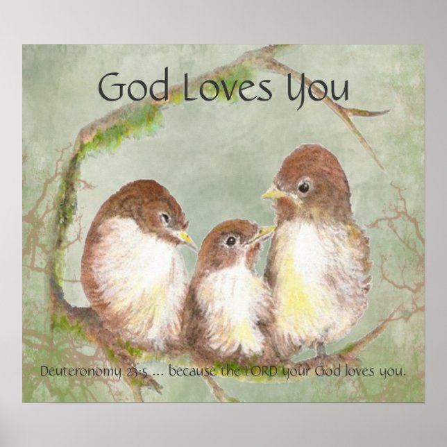 Kids Room Scripture, God Loves You Sparrow Family Poster (Front)