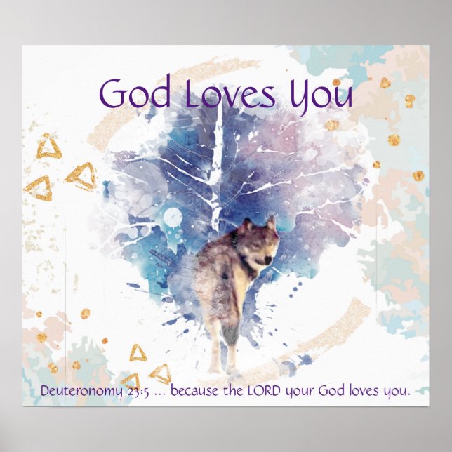 Kids Room Scripture God Loves You Wolf animal Poster (Front)