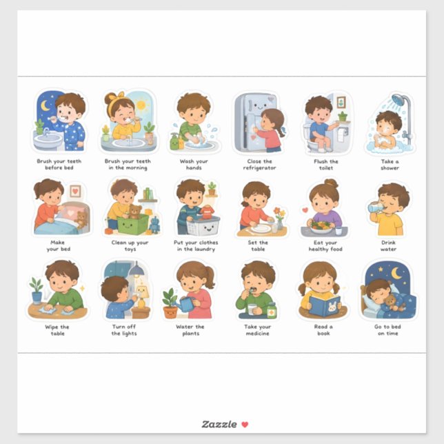 Kids Routine Reminder Chart For Bathroom (Sheet)