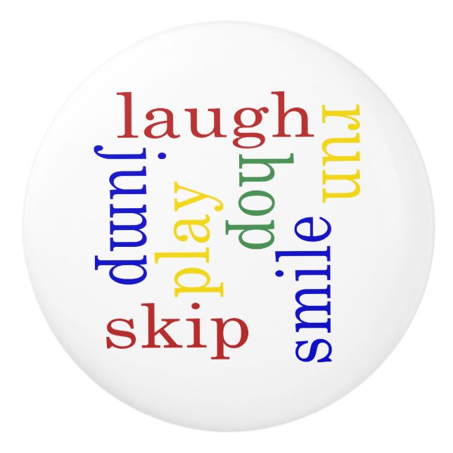 Kids run jump play skip laugh ceramic knob (Front)