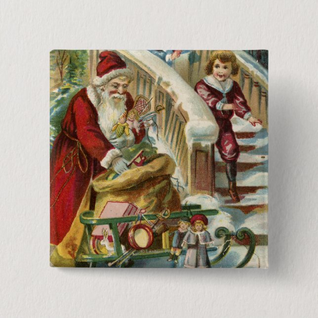 Kids Running to Greet Santa 15 Cm Square Badge (Front)