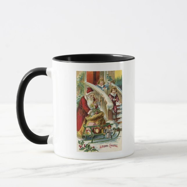 Kids Running to Greet Santa Mug (Left)