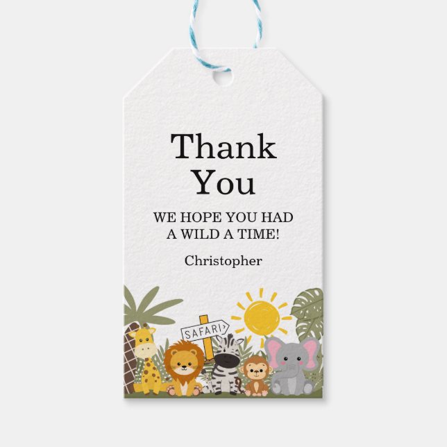 Kid's Safari Birthday Party Gift Tags (Front)