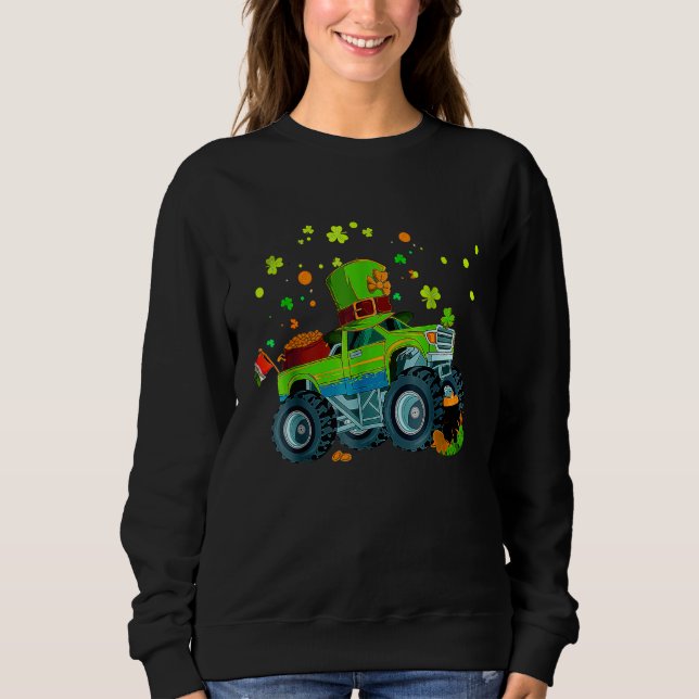 Kids Saint Patricks Day Funny Monster Truck For Bo Sweatshirt (Front)