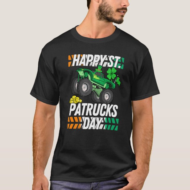 Kids Saint Patricks Day Funny Monster Truck St. Pa T-Shirt (Front)