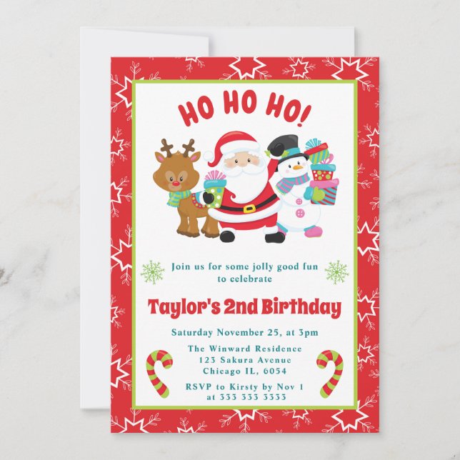 Kids Santa and Friends Christmas Birthday Invitation (Front)