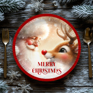 Kids Santa and Red Nose Rudolph Christmas Plates