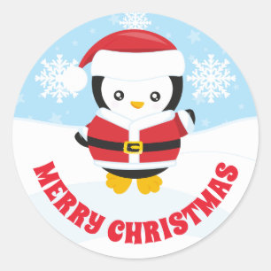 Kids Santa Claus Outfit Penguin Merry Christmas Classic Round Sticker