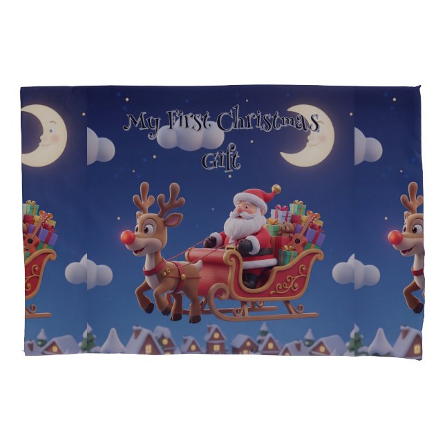 Kids Santa Rudolph Standard Pillowcase (Front)