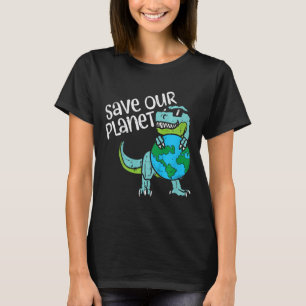 Kids Save Our Planet Trex Earth Cute Dinosaur Boys T-Shirt
