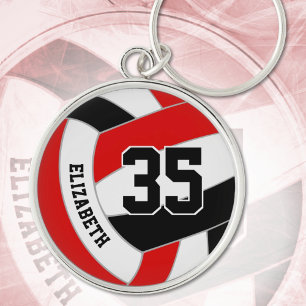 kids school club colours red black volleyball key ring