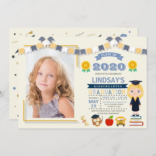 Kids School Graduation Photo Invitation (Front/Back)