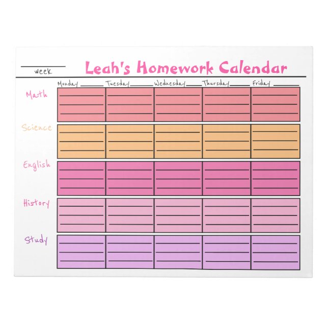Kids School To Do List Colourful Calendar Custom Notepad (Front)