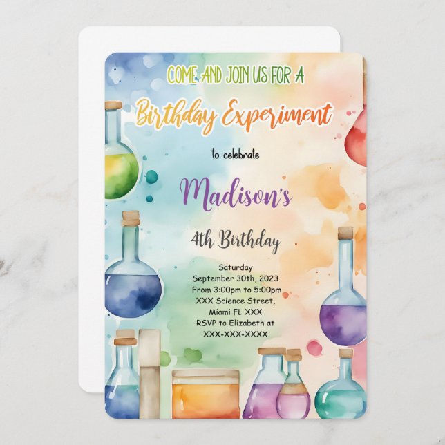 Kids Science Birthday Party Invitation (Front/Back)