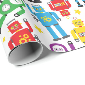 Kids Science Fiction Robots and Aliens Birthday Wrapping Paper