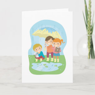 Kids Science Nature Study in Rain Card