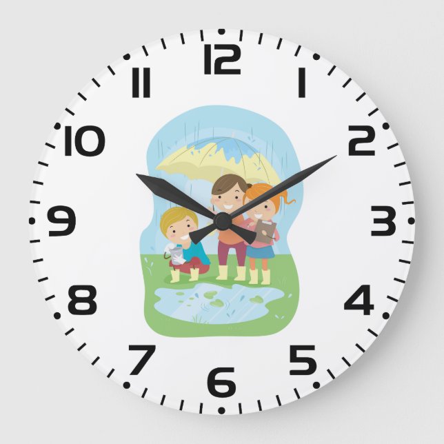 Kids Science Nature Study in Rain Large Clock (Front)