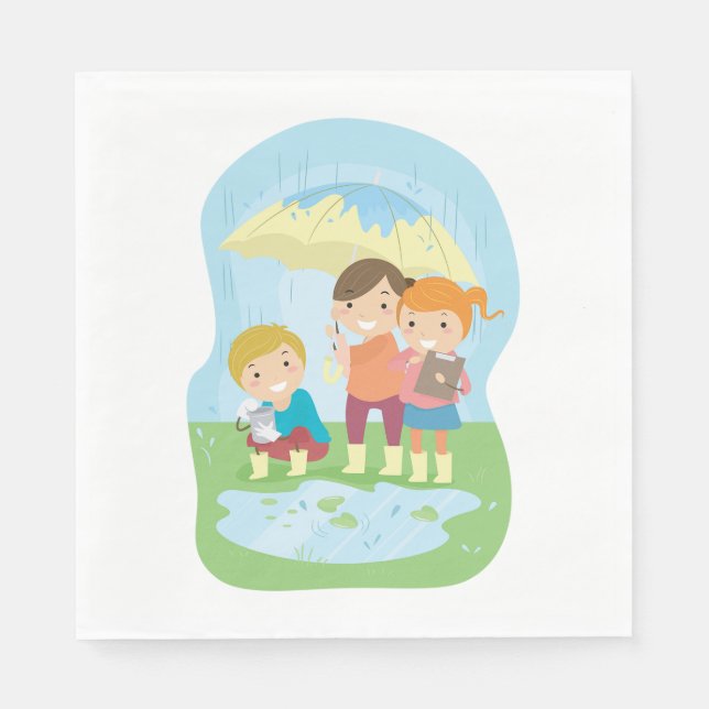 Kids Science Nature Study in Rain Napkin (Front)