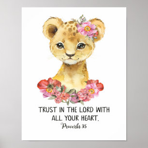 Kids Scripture Art, Watercolor Lion, Proverbs 3:5 Poster