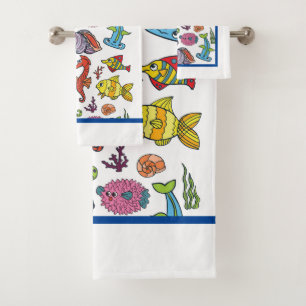 Kids Sea Life Cartoons Bath Towel Set