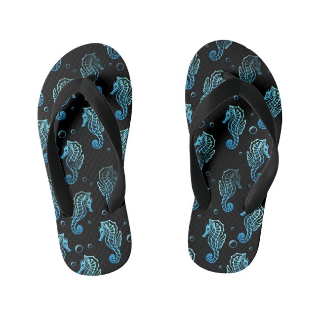 Kids Seahorse Print Flip Flops (Footbed)